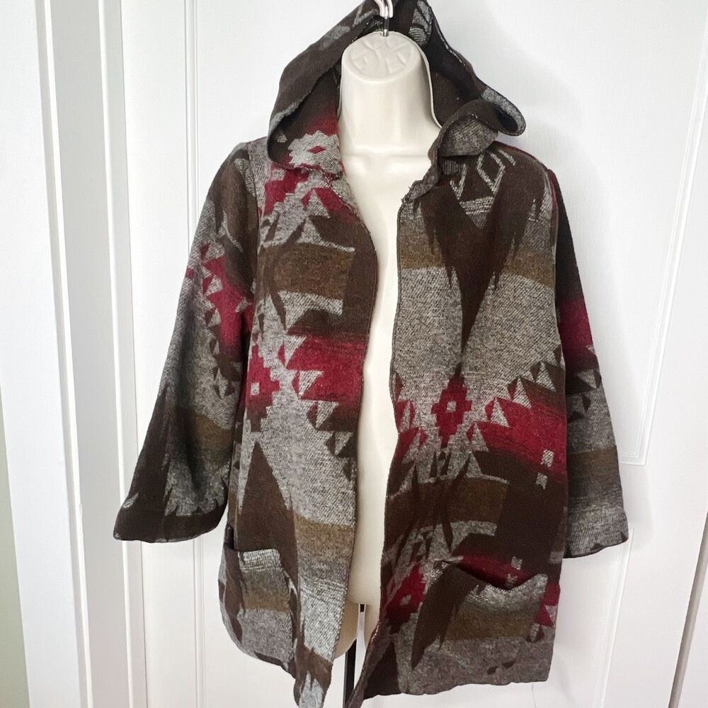 TYSA Southwest Wool Cardigan Open Front Brown Small